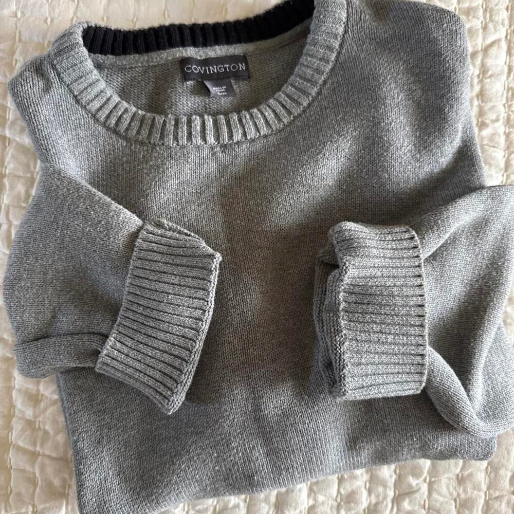 Vintage covington gray knit crewneck sweater mens XL minimalist grandpa
